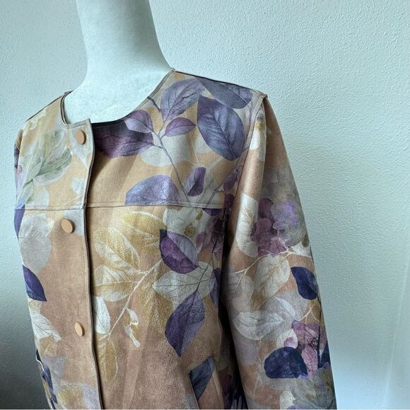 Chico’s Floral Faux Suede Cream Purple Pockets SZ 12 NWOT - Picture 5 of 15